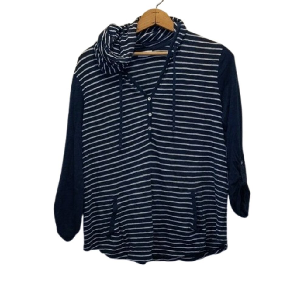 JJill Women's Size L Petite Linen Cotton Blend Nautical Theme Popover Top - Picture 13 of 13